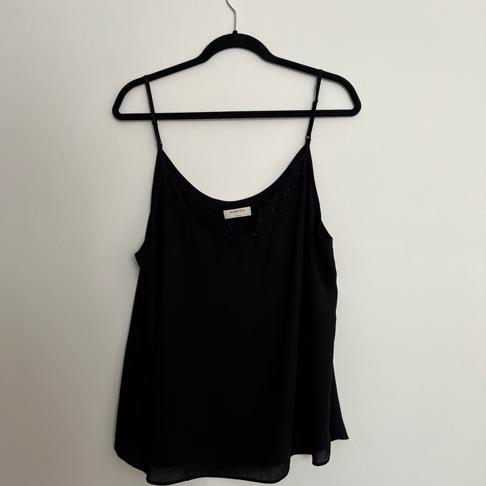 Babaton Black Lace Trim Cami Top - Large